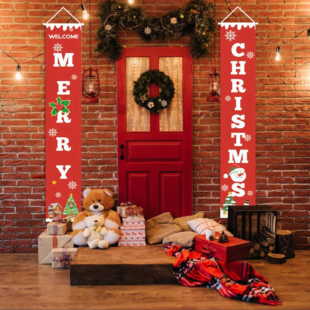 sunvito Decorazioni di Natale Outdoor Indoor, 2 Pezzi di Benvenuto Buon Natale Portico Segno Banner Door, Benvenuto Decorazioni per Porta di Natale Decor (Christmas)