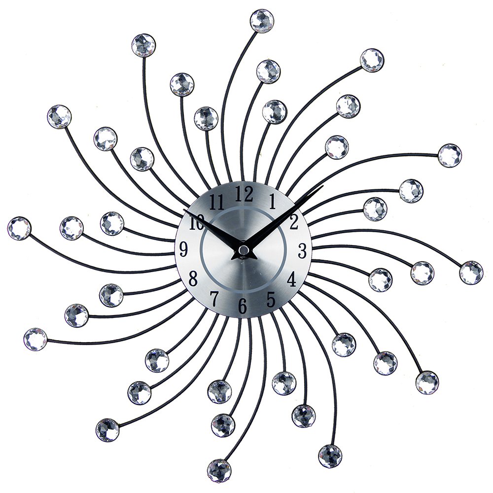 Timelike 3D Crystal Art Dial Wall Clock - Modern Fashion Metal Needle Round Design Silver Diamond Clock Décor for Living Room Bedroom
