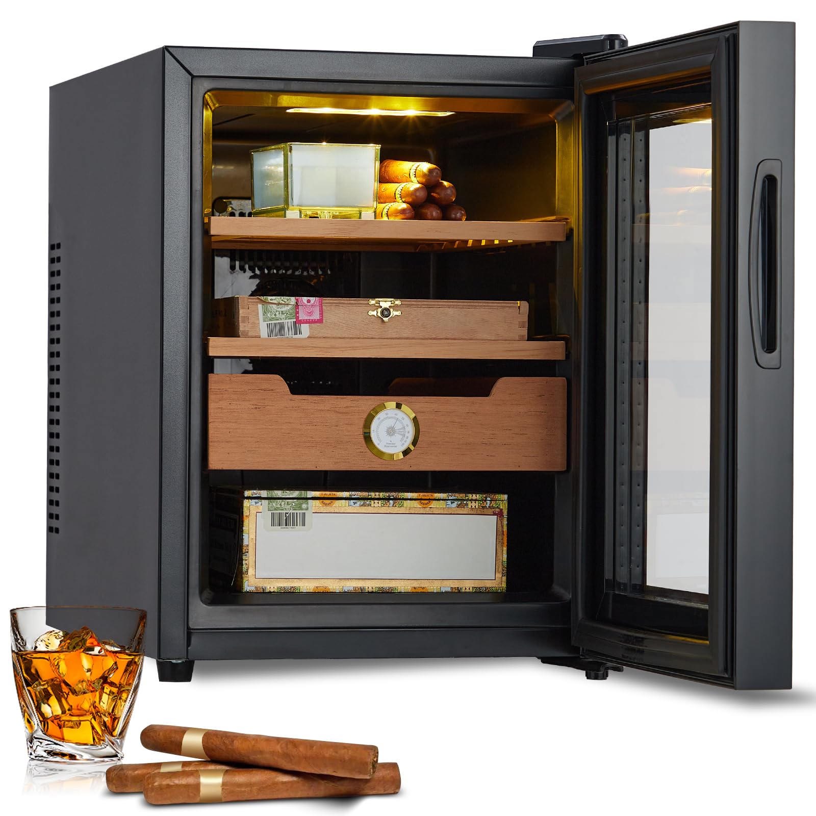 Photo 1 of 33 L Cigar Humidor, 350 Counts Electric Humidor Cigar Humidifier with Heating Cool Function, Humidity Control, Glass Door, Cedar Wood Shelves, Cigar Cabinet for Men, Father