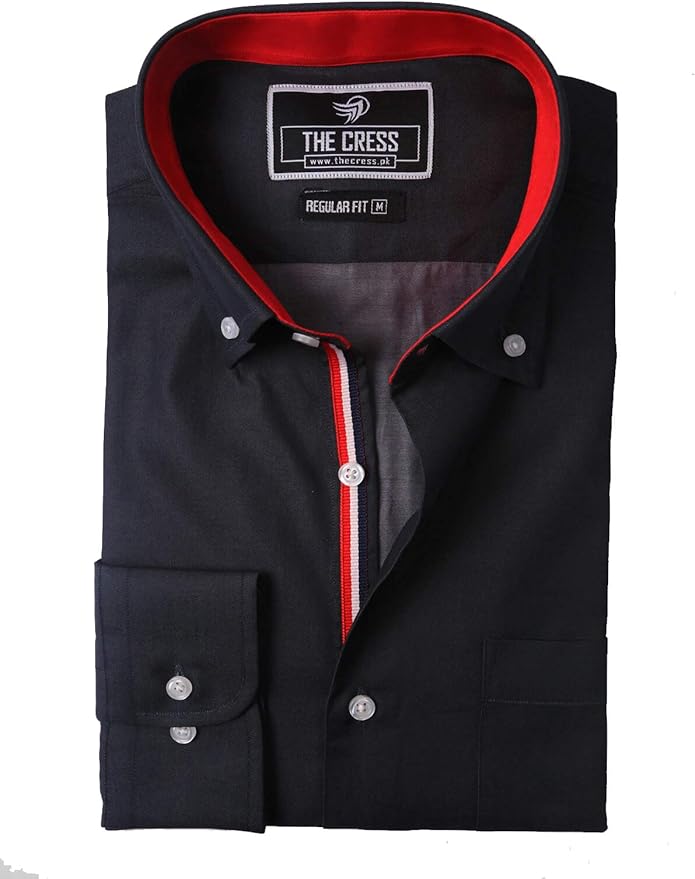 Dark Grey Button Down Collar Pure Cotton Slim Fit Men Shirt Amazon.co