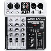 Kaschun 4-Channel DJ Audio Mixer, Bluetooth Sound Board with USB MP3 Input | Compact Mixer Board with 48V Phantom Power, Monitoring, Effects, for Karaoke, Podcast, Live Stream, Home Recording &amp; DJ
