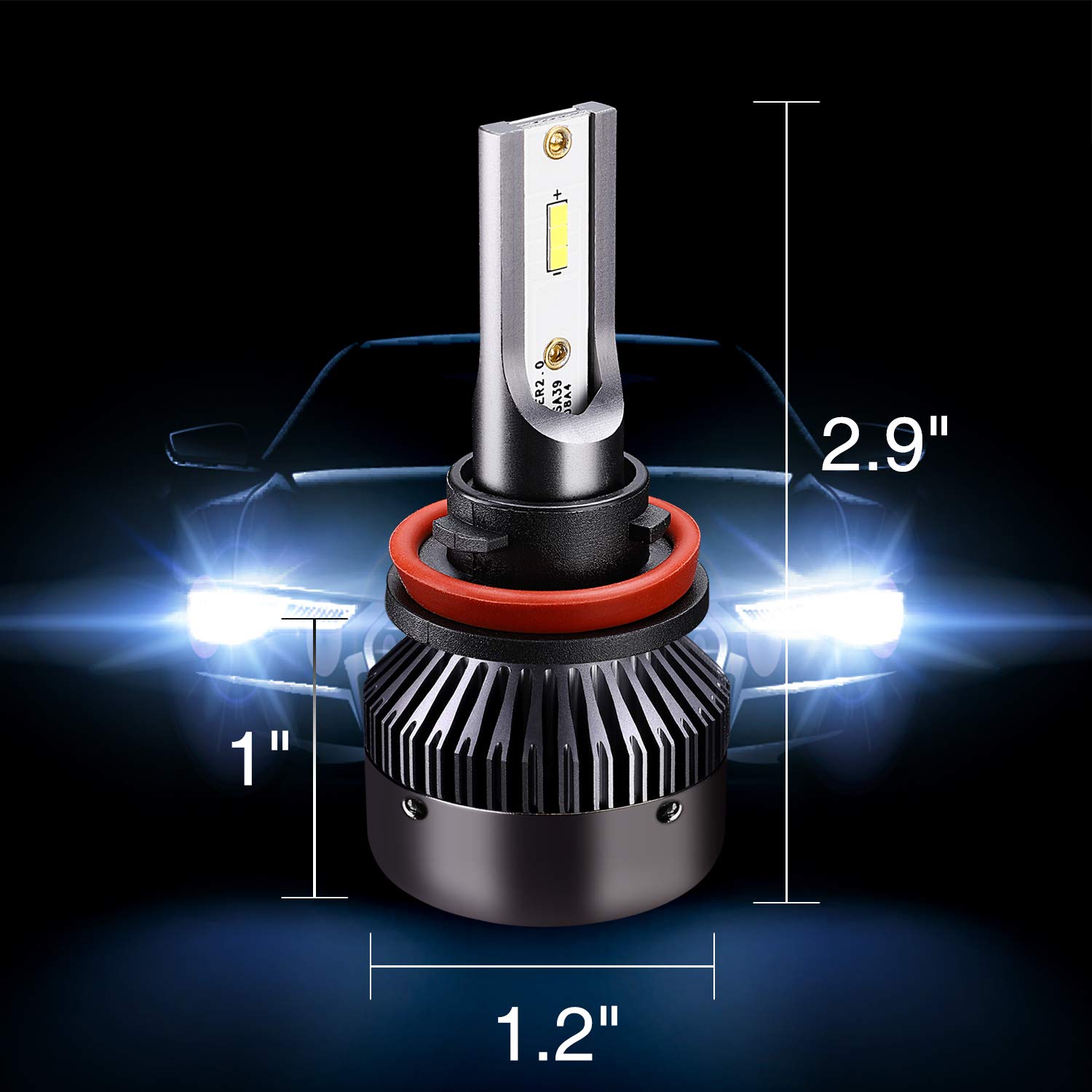 H11 LED Headlight BulbsH11 LED Headlight Bulbs Conversion Kit LED Light Bulb with Cooling Fan,12000LM 6500K Xenon White, Low Beam/Fog Light Bulb,Pack of 2