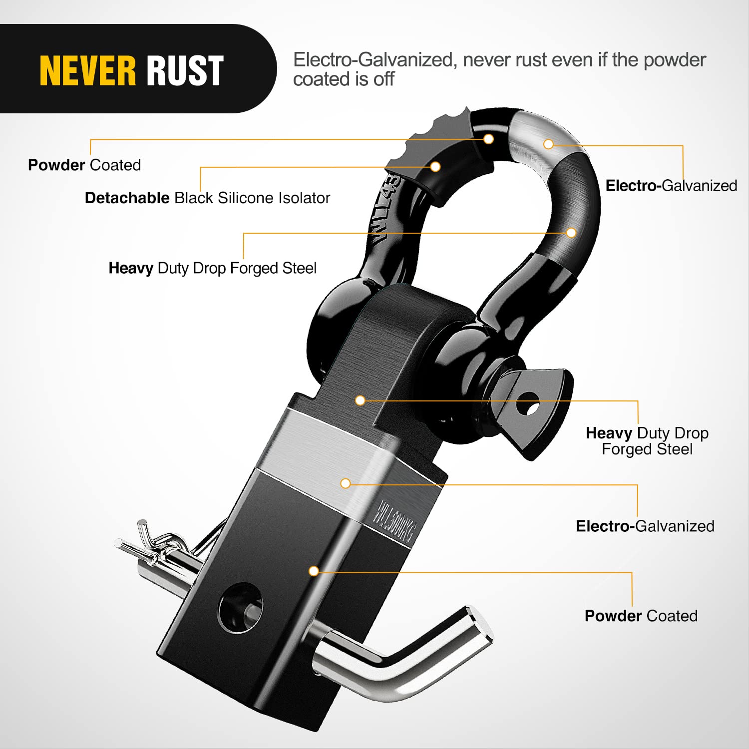 Nilight Shackle Hitch Receiver 2Inch 45000 LBs Breaking Strength 3/4" D Ring w/Trailer Pin Heavy Duty Solid Recovery Towing Kit for Trucks Jeeps Off-Road