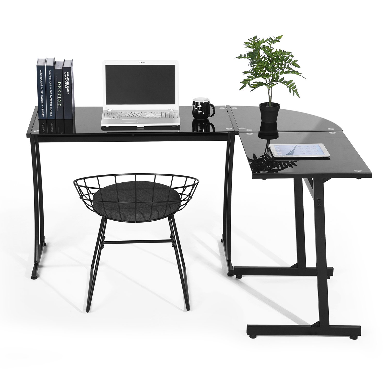 Greenforest Office Desk L Shape Corner Tempered Glass Computer Pc Laptop Table Workstation Home Office 3 Piece Black With Black Glass Desks Workstations Office Products Playcenterng Com