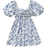 Floerns Women's Floral Dress Puff Sleeve Dress Square Neck Summer Vacation Picnic Mini Dresses