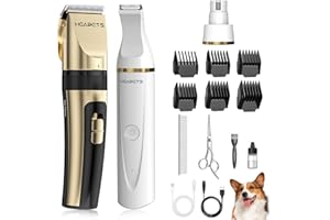 HEAPETS Dog Hair Clippers for Grooming Kit and Dog Paw Trimmer for Grooming, Low Noise Rechargeable Cordless, Shaver Grooming Supplies for Pet Cats Dogs (Gold, White)