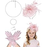 Girls Tea Party Fascinators Hats with Lace Gloves Pearl Necklace Earring Jewelry for Tea Party Wedding Accessories