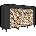 Tikimilor 4ft Firewood Rack Holder with Cover, Adjustable Heavy Duty Fire Log Stacker Stand for Fireplace, Outdoor Indoor Metal Wood Pile Storage Organizer, Patio Logs Stand tool, Black