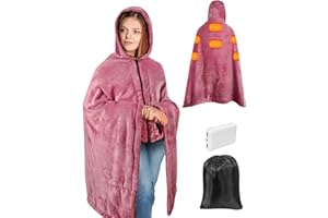 Pupdumm Electric Heated Blanket Cordless with Hood, Rechargeable Shoulder Heater Shawl with USB Battery Power Bank, 3 Heating Level Heated Throw, Portable Cozy Flannel Blanket for Mom/Dad (Purple)