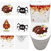 Epakh 6 Pcs Halloween Toilet Sticker Fall Turkey Spider Toilet Seat Sticker | Waterproof Removable Adhesive for Lid and Tank, Spider Web Theme, Funny Halloween Bathroom Party Decoration Supplies