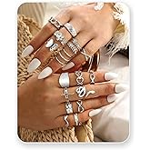 LOLIAS 16Pcs Stackable Stainless Steel Rings for Women Chunky Silver Rings Non Tarnish Ring Open Adjustable Thumb Finger Statement Ring Set