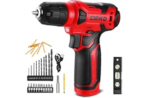 DEKOPRO 8V Cordless Drill, Drill Set with 3/8" Keyless Chuck, 42pcs Acessories, Built-in LED, Type-C Charge Cable, Red Power 