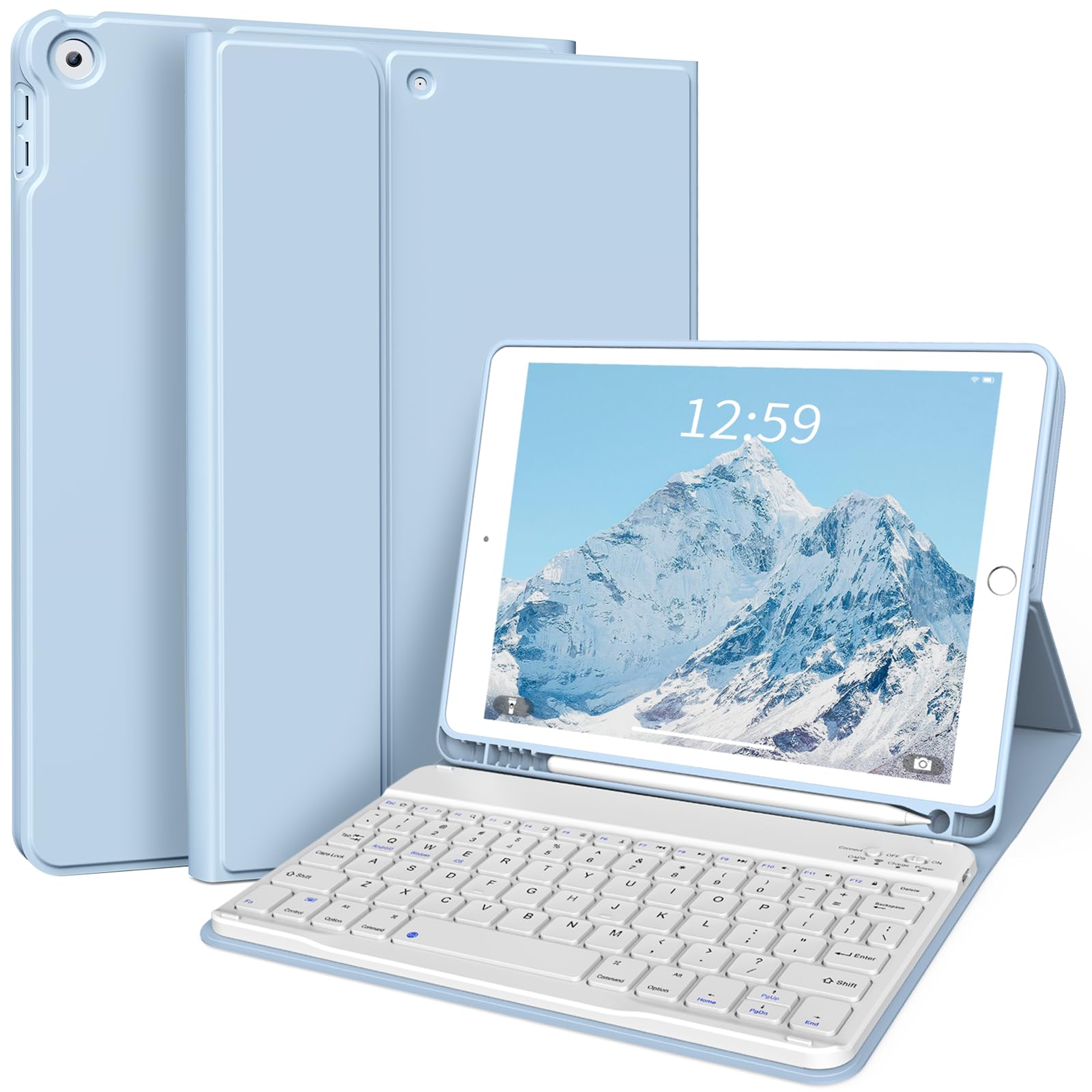 Photo 1 of kenke Case with Keyboard for iPad 9th/8th/7th Generation 10.2 inch 2021/2020/2019 Detachable Wireless Bluetooth Keyboard Cover Thin & Light with Left Side Pencil Holder Auto Wake/Sleep?Blue?