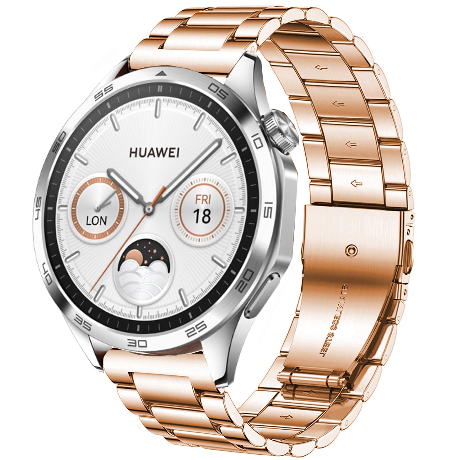 DEALELE Strap Compatible with Samsung Galaxy Watch 46mm / Galaxy 3 45mm, 22mm Stainless Steel Metal Replacement Bands for Huawei Watch GT5 / GT5 Pro / 4/4 Pro / GT4 / 3/3 Pro / GT3 46mm, Rosegold