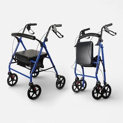 Aidapt Folding Rollator Walker with Padded Seat, 8in Wheels, Brakes