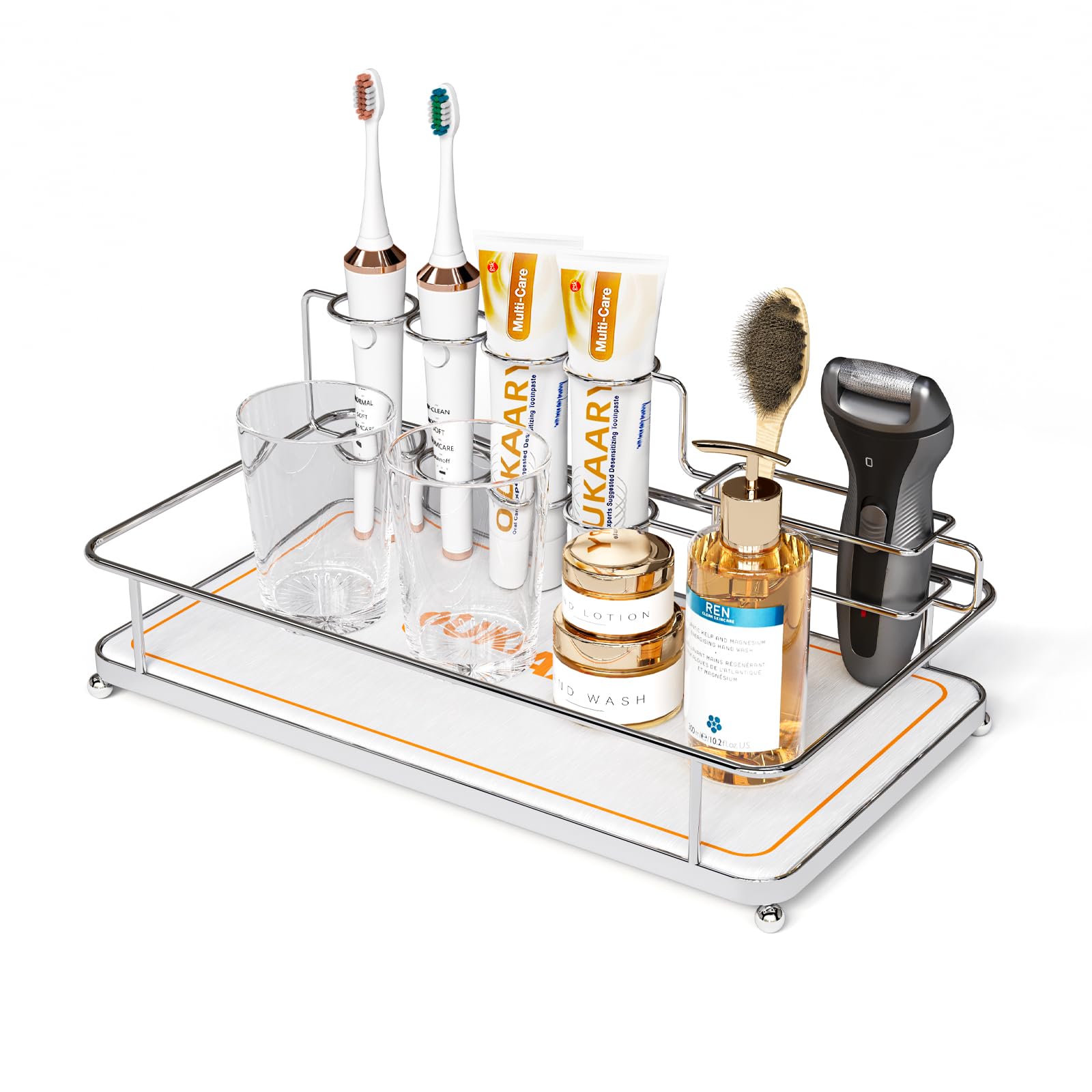 Photo 1 of OUKAARY Toothbrush holderLarge Bathroom Organizer with 6 Slots Fast Drying Toothbrush, Cup & Makeup Storage for Sink Countertop,Electric & Manual Toothbrushes, Water Absorbent Diatomaceous Earth