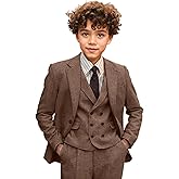 Boys Suit Tweed Herringbone 3 Piece Suits Kids Slim Fit Blazer Formal Wedding Party Tuxedo Jacket Vest Pants Set