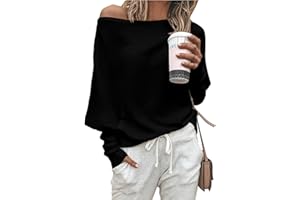 Zenlonr Women's Fall Sweaters 2026 Casual Long Batwing Sleeve Loose Off Shoulder Knit Pullovers Jumper Tops