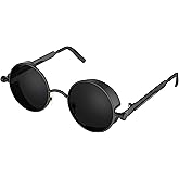 PROUDDEMON Retro Gothic Steampunk Sunglasses for Women Men Round Lens Metal Frame