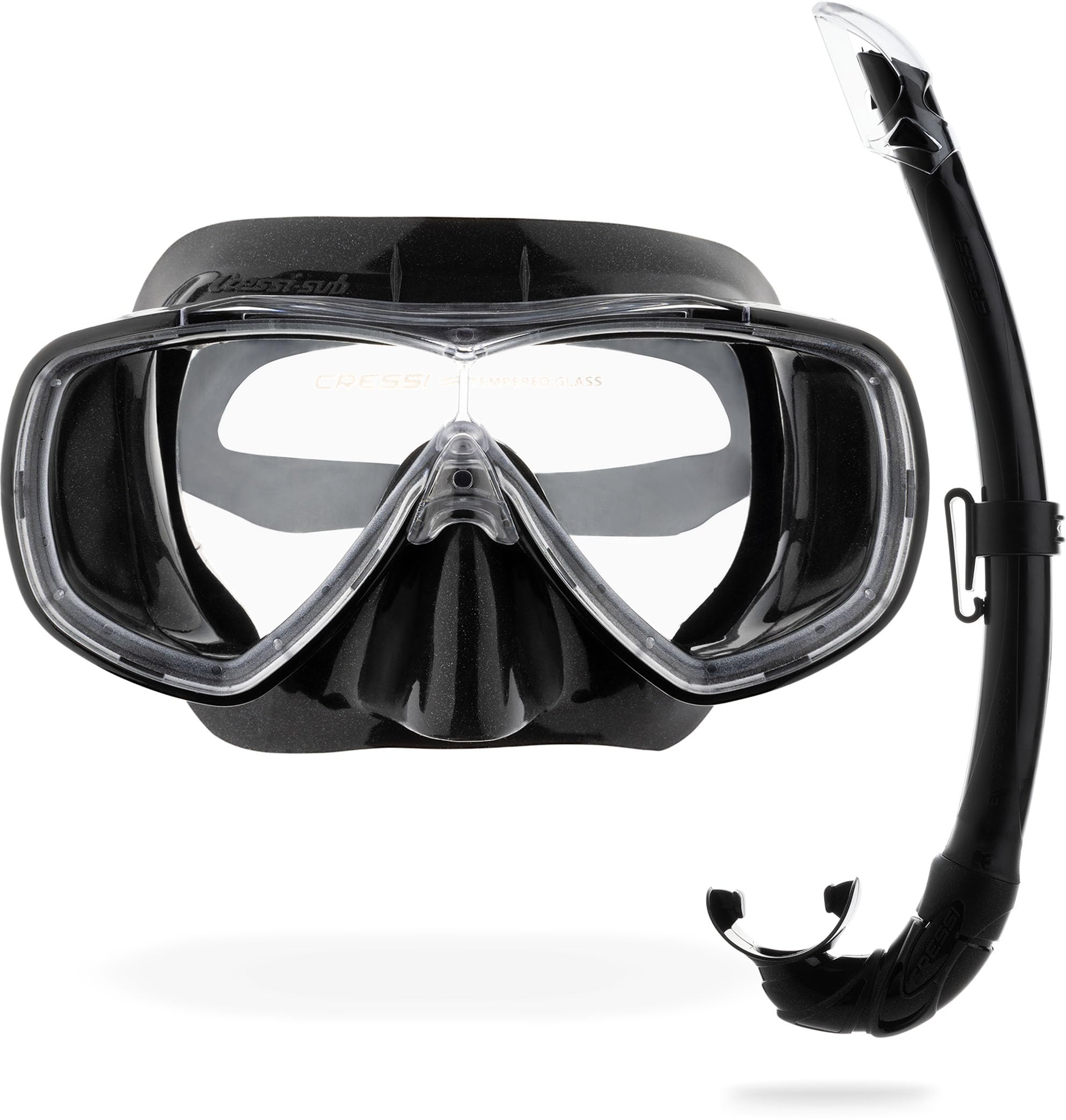 Cressi Mask & Snorkel Set for Adults - Quick-Adjust Buckles & Easy-Fit Snorkel Mask - Scuba-Diving Equipment for Open Water - Black / Black - Combo Set