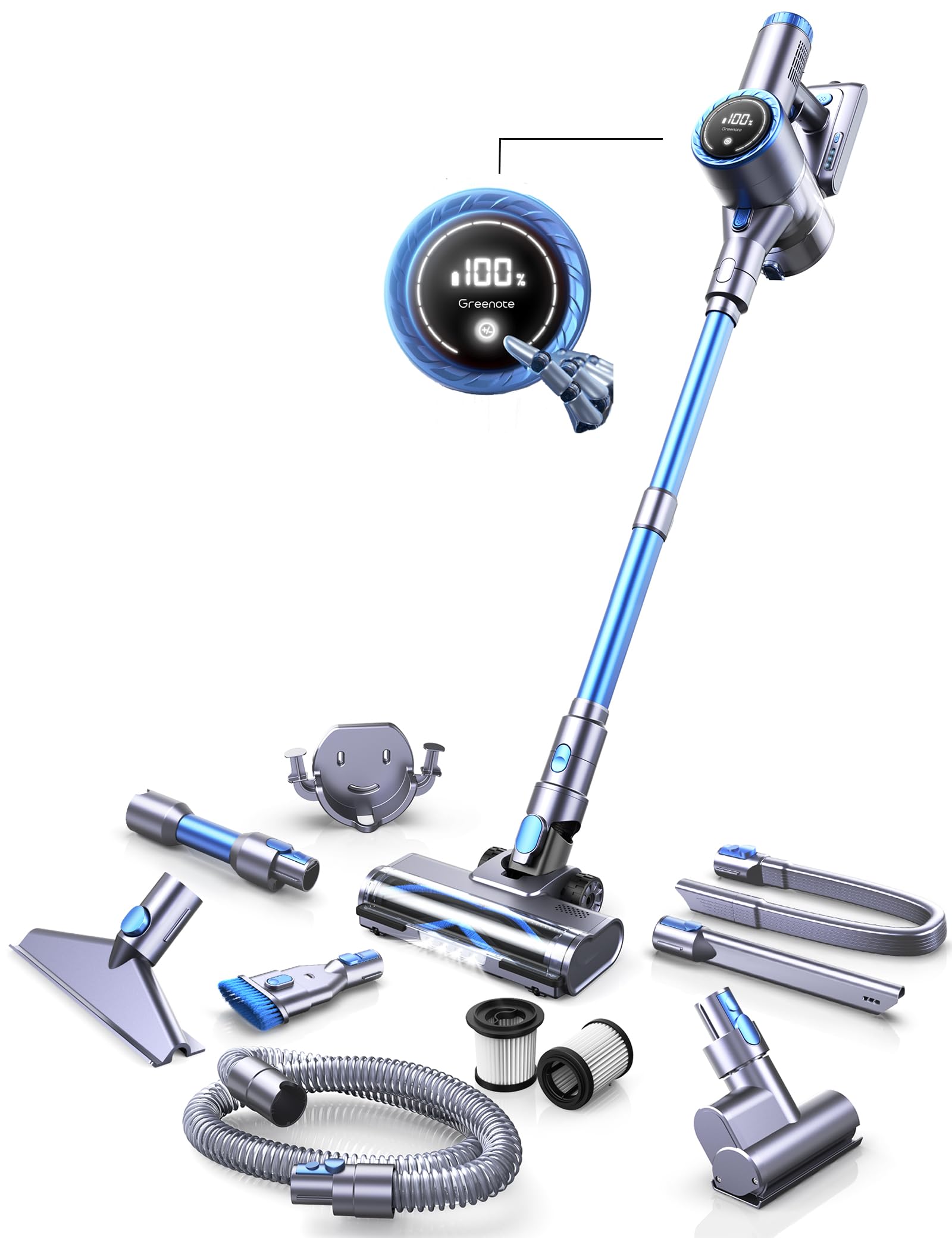 Greenote Gsc60 Aspirateur Sans Fil 33000Pa Avec Écran Tactile, Aspirateur Sans Sac Avec Écran Tactile, Jusqu'À 40 Minutes D'Autonomie, 10 En 1 Aspirateur Sans Fil Ultra Silencieux