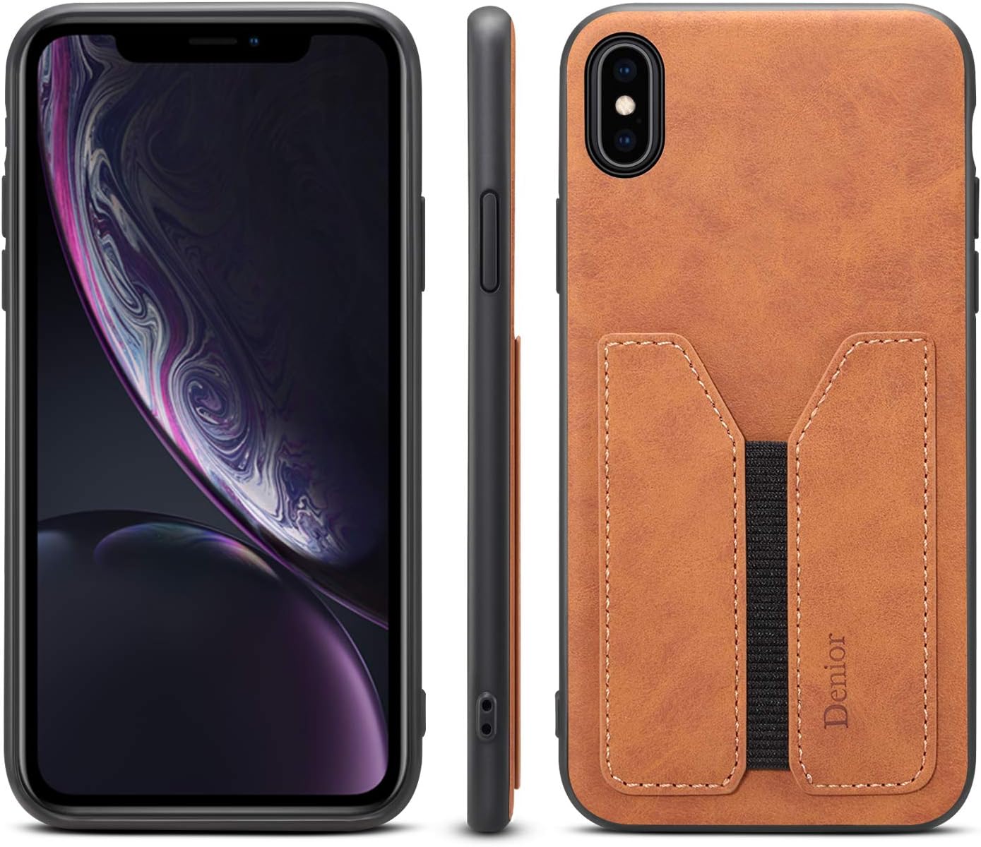 Leather Case for iPhone X 10 iPhone Xs,Khaki Thin Credit Card Sleeve Durable Shockproof Fashion Leather Women Girl Men Soft PU Slim Shell Cover