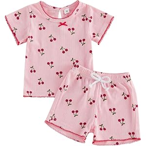 Kuriozud Toddler Baby Girl Pajamas Set Summer Floral Short Sleeve Cotton Shirt Top Shorts 2pcs Pjs Sets Sleepwear Loungewear