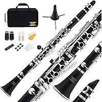 Eastar B Flat Clarinet for Beginner, Ebonite Clarinet Nickel-plated with 2 Barrels, 3 Reeds, White Gloves, Hard Case, Cleanin