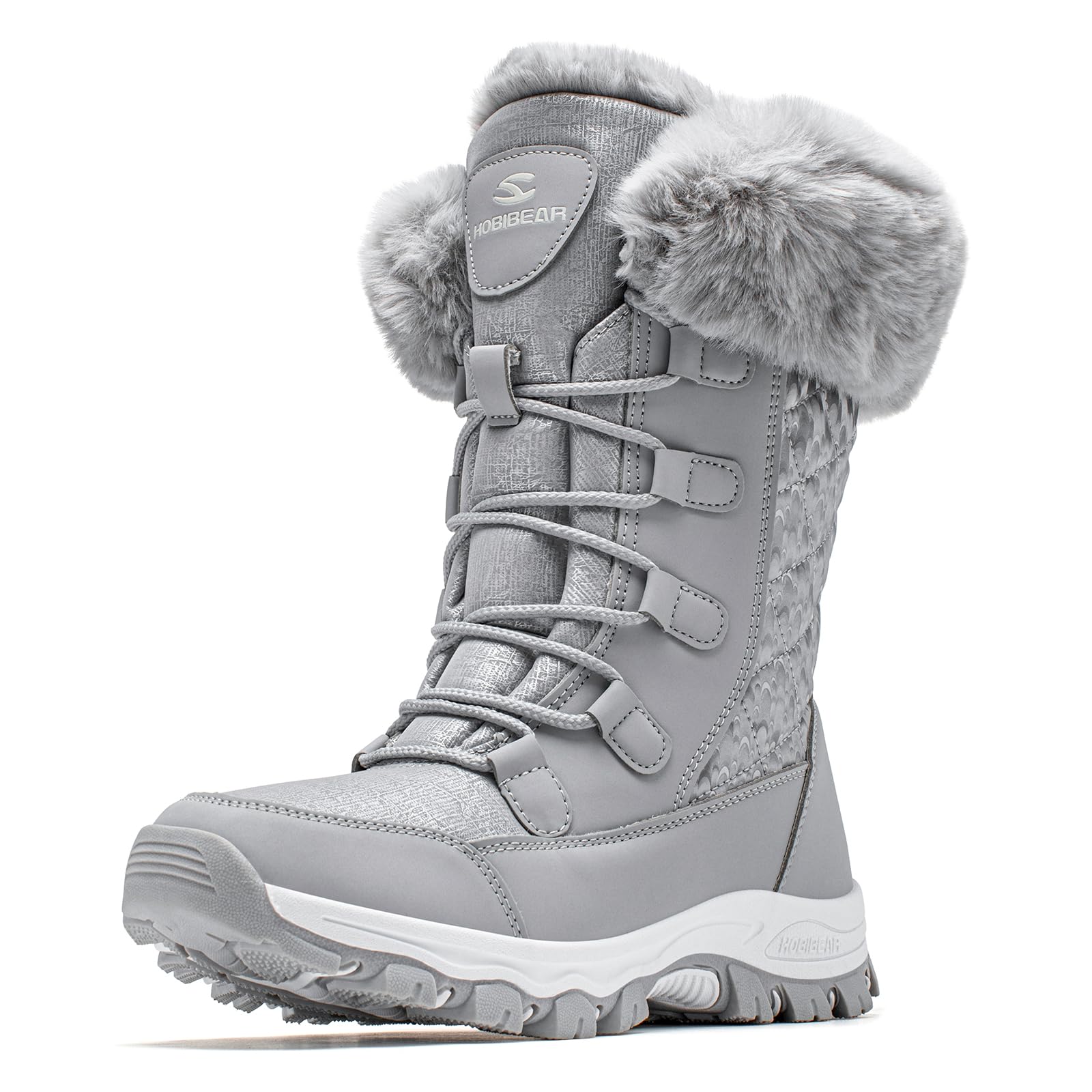 HOBIBEAR Women's Winter Snow Boots Waterproof Lightweight Warm Faux Fur Lined Mid-Calf Booties（Light Grey Size 11 Women Image