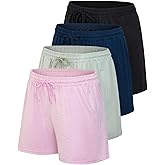 Real Essentials 4 Pack: Womens Athletic Dry-Fit Lounge Shorts with Zipper Pockets (Available in Plus Size)