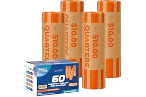 J Mark Burst Resistant Preformed Quarter Coin Roll Wrappers, Made in USA, 60-Count Heavy Duty Cartridge-Style Coin Roller Tubes, Includes J Mark Coin Deposit Slip