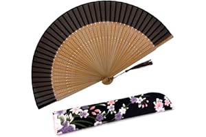 Amajiji Charming Elegant Modern Woman Handmade Bamboo Silk 8.27" (21cm) Folding Pocket Purse Hand Fan