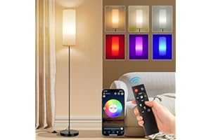 FRIDEKO HOME Floor Lamp, Color Changing Ambient Lighting for Living Room & Gaming Decor, Smart Standing Lamp with App & Remote Control, Tall Corner Lamp for Bedroom, 9W 800LM, Foot Switch, Beige Shade