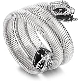 Klapgo Stainless Steel Headed Snake Charm Cuff Bangle for Men and Women, Gothic Style Animal Retro Bracelet Jewelry, Gift for Him, Ideal for Father's Day