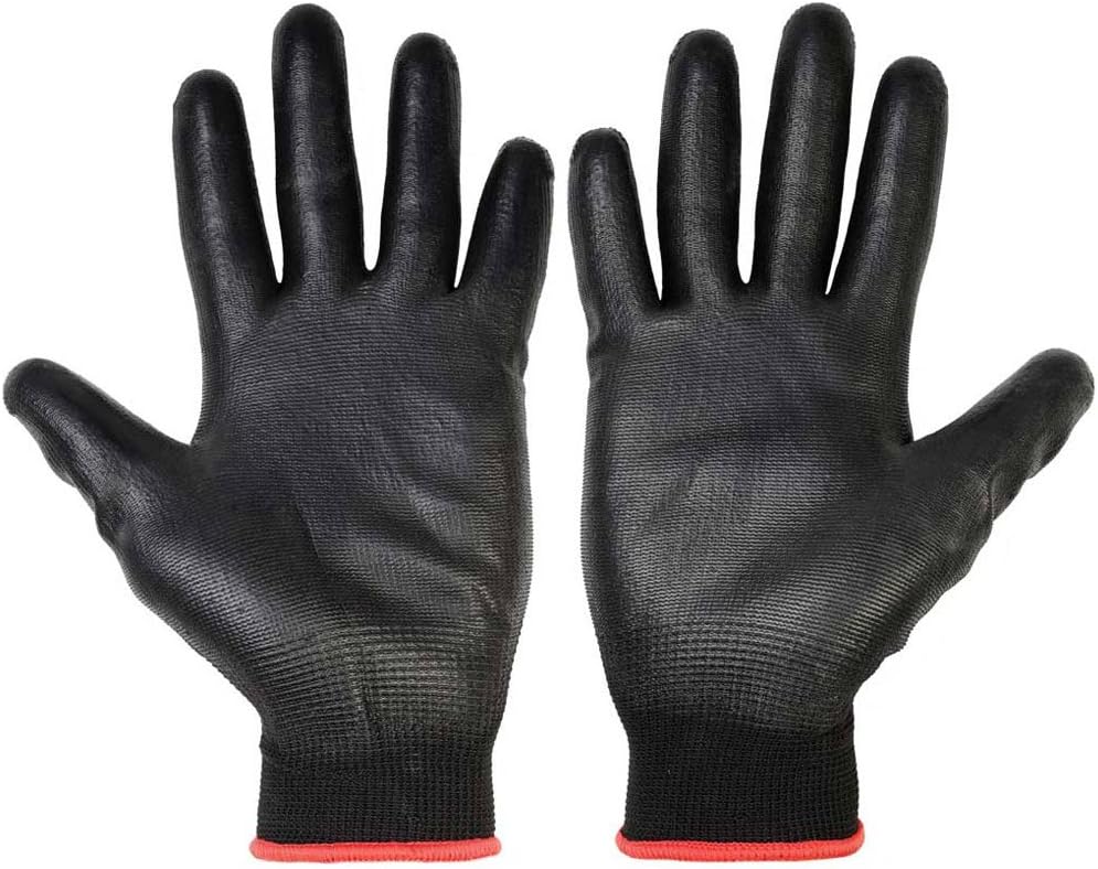 PACKAGING AND DISPOSABLES 12pk Black PU Coated Grip Safety Work Gloves Size 6