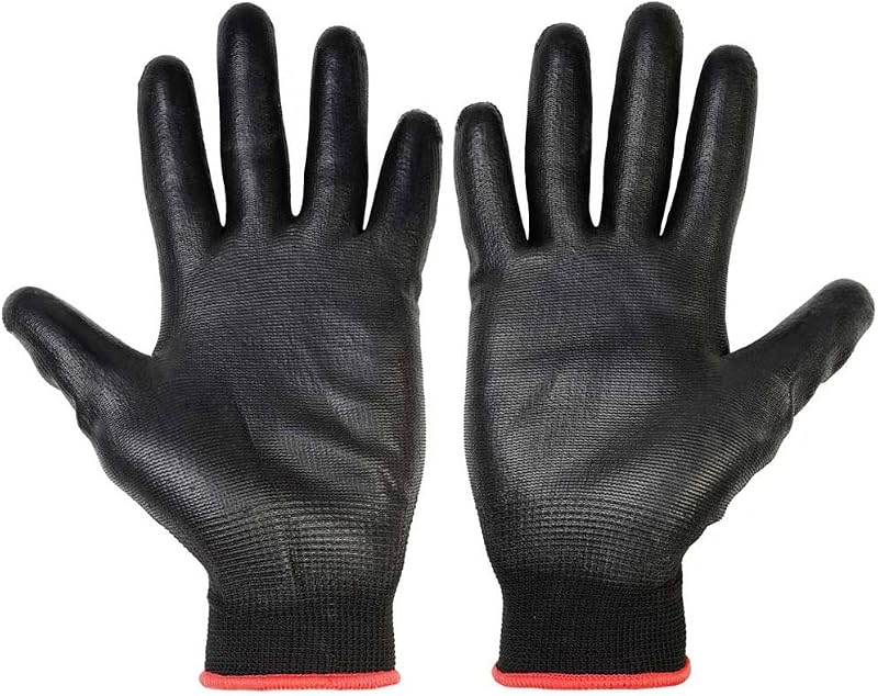 PACKAGING AND DISPOSABLES 12pk Black PU Coated Grip Safety Work Gloves Size 6