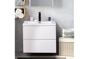 KSWIN 24" White Wall Mounted Bathroom Vanity with Sink Floating Vanity Two Drawers Bathroom Cabinet with White Ceramic Integrated Sink