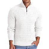 Askdeer Men's Cable Knit Sweater Quarter Zip Sweater Mock Neck Polo Sweater Casual Pullover Sweater with Ribbing Edge