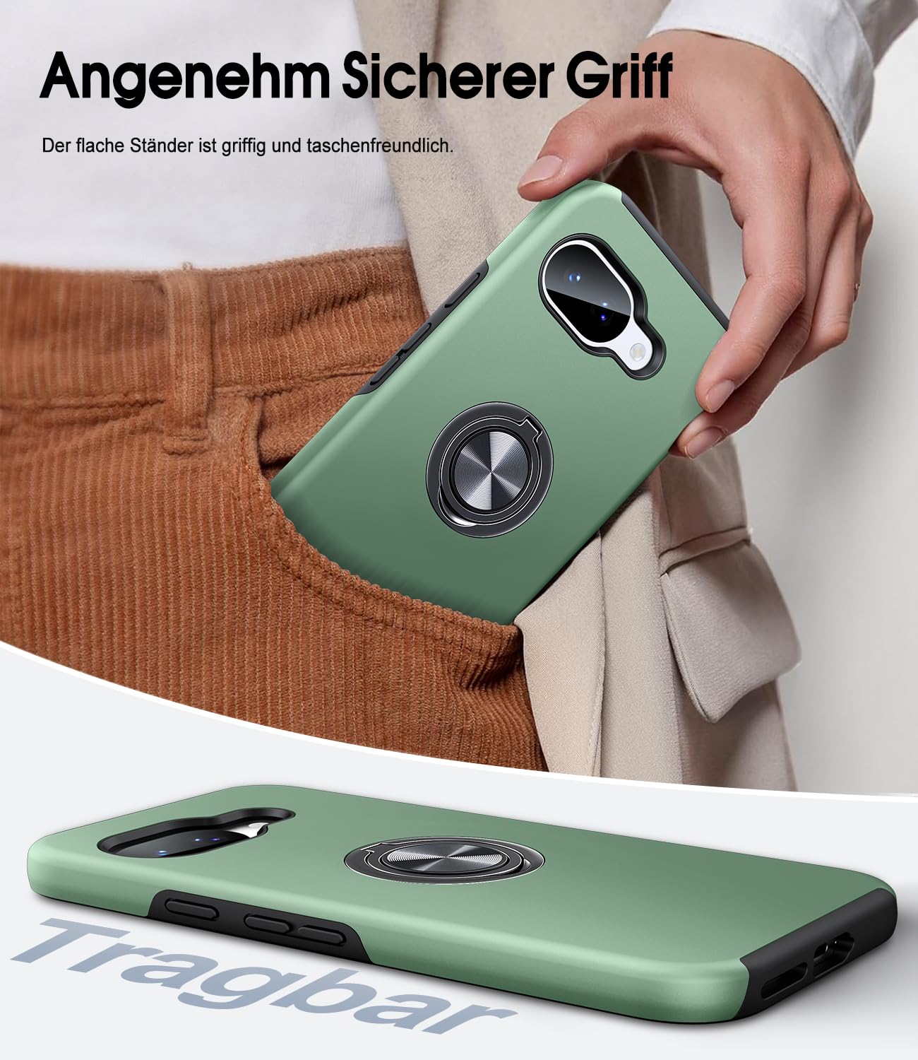 AOUIA Handyhülle für Google Pixel 10a Hülle mit 2 Stück Schutzfolie, Militärischer Schutz Stoßfest Pixel 10a Hülle mit 360° Drehbarem Ring Kickstand, Alpengrün 8