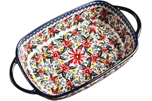 Veemoon Ceramic Rectangular Baking Dish with Handles Oven and Microwave Safe Decorative Bakeware