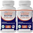 Vitamatic High Potency Biotin 20000 mcg (20mg) with Keratin 100mg - 120 Vegetarian Tablets - Biotin Supplements for Healthy Hair Skin & Nails for Adults (120 Count (Pack of 2))