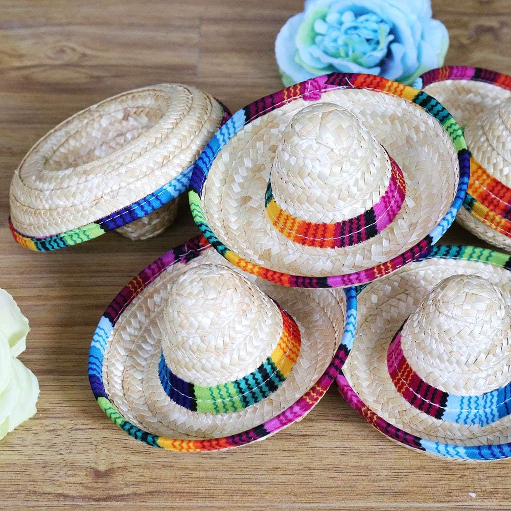 Natural Straw Mini Sombrero Mini Mexican hat,Tabletop Party Supplies,Fiesta Party Birthday Party Decorations Cinco de Mayo Party(Pack of 6): Clothing
