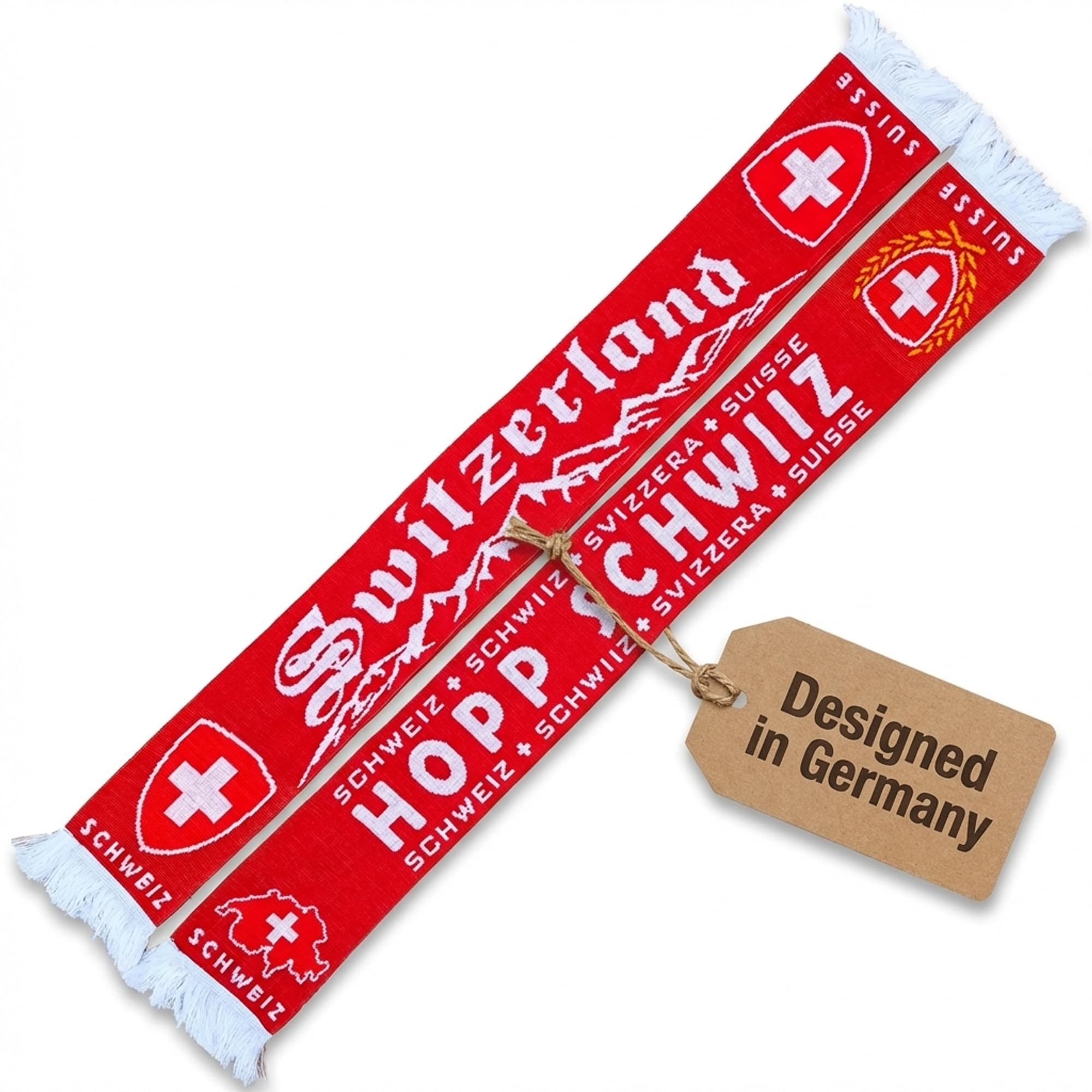 Generisch Fashion Scarf, Switzerland, 100% Polyester, Knitted, Red, White, 145 x 18 cm, for World Cup, European Championship, Football Events