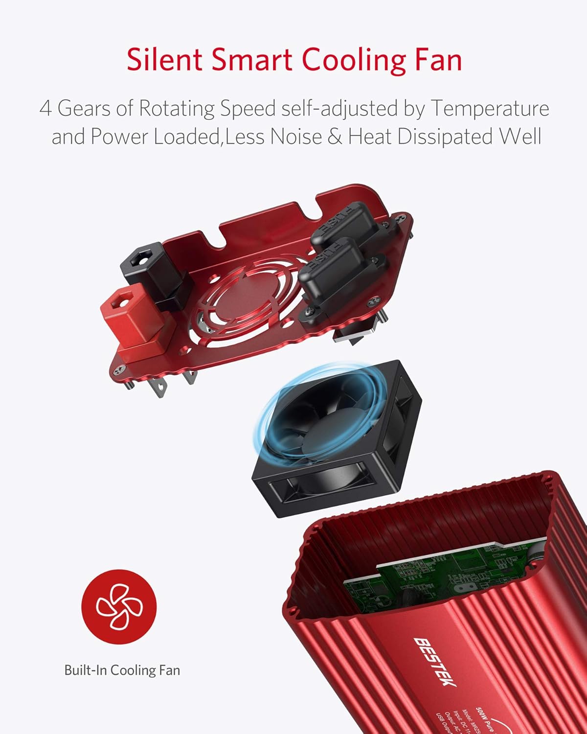 BESTEK 500W Pure Sine Wave Power Inverter DC 12V to AC 110V Car Plug Inverter Adapter Power Converter with 4.2A Dual USB Charging Ports and 2 AC Outlets Car Charger, ETL Listed: Car Electronics