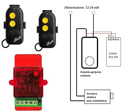 Kit Türöffner Schalter ferngesteuertes für Elektroschloss mit 2 Fernbedienungen – Löscher Schloss elektrische A 12 – 24 VAC –