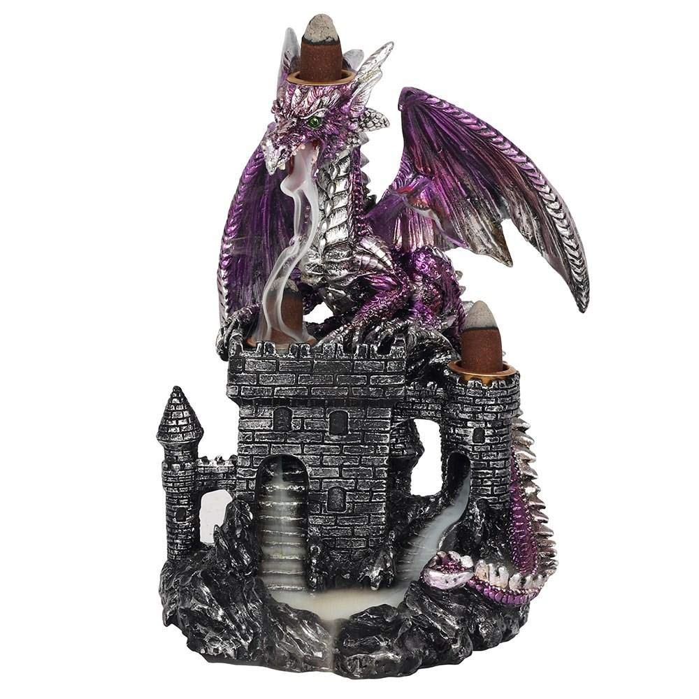 Captivating Purple Dragon In A Silver Castle Incense Burner - 20.5cm x 14.5cm (1 Pc.) - Backflow Incense, Enhances Relaxation & Meditation - Ideal for Artistic Home Decor