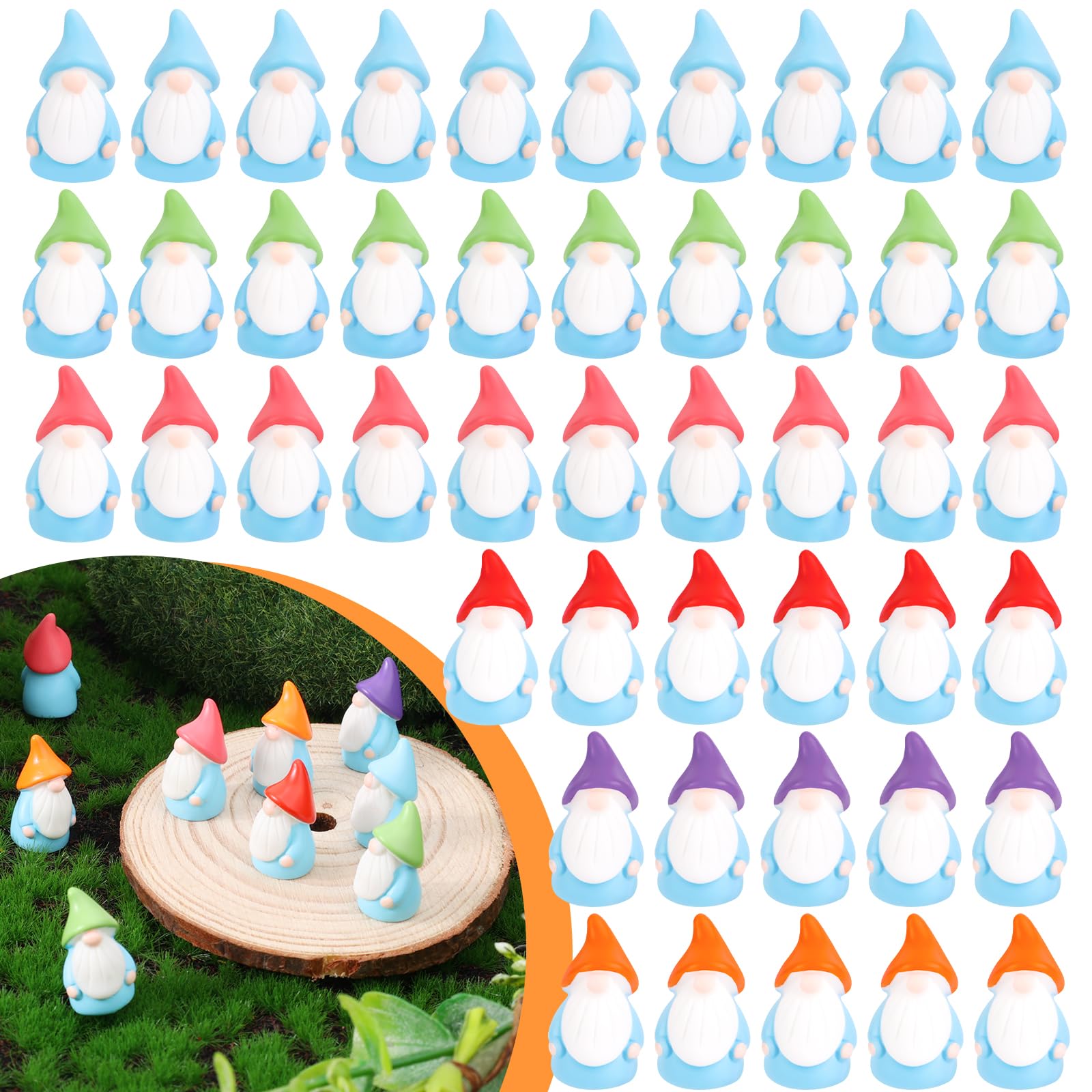 Gosknor 60pcs Miniature Gnome Figurines - Mini Resin Dwarf Figures, Gnomes & Fairy Decor for Outdoor Garden Patio Yard Lawn