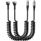 USB C to C Cable for CarPaly/Android Auto, [3FT, 2-Pack] 90 Degree USB C Cable, Coiled USBC to USBC Cable 3A Fast Charging, Right Angle Type C Cord for iPhone 17/16/15/Pro Max/Galaxy S23 and More