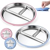 OVV Stainless Steel Kids Plates (2 Pack) 8 Inch Toddler Divided Plates with ﻿Removable Silicone Sleeves & 5 Suction Cups Baby Self Feeding | Mess-Free Mealtime | Dishwasher Safe