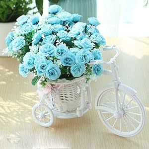 XYDM Artificial Flowers Garden Nostalgic Bicycle Artificial Flower Decor Plant Stand Mini Garden for Home Wedding Decoration Blue